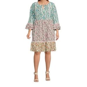 Maison Tara Floral Patchwork Long Sleeve Dress